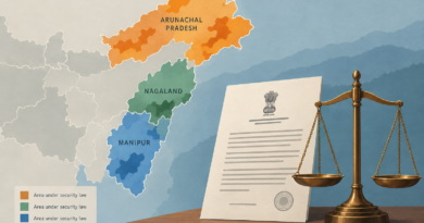 Editorial map illustration highlighting areas of Manipur, Nagaland and Arunachal Pradesh covered by the renewed AFSPA declarations.