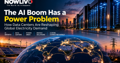AI data centers, renewable energy and electricity grids illustrating the growing global power demand from artificial intelligence.