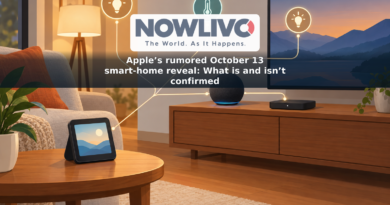 Conceptual illustration of a smart-home display, compact speaker and streaming box connected to household devices.