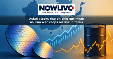 Conceptual illustration of rising Asian market lines and computer chips alongside an oil barrel symbol and a fluctuating energy-price line.
