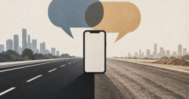 Conceptual illustration of a road surface, a smartphone silhouette and overlapping shapes representing conflicting accounts of an inspection.