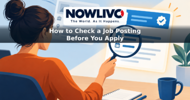 Illustration of a job seeker checking a job listing against a company careers page while an outdated-looking listing fades into the background.