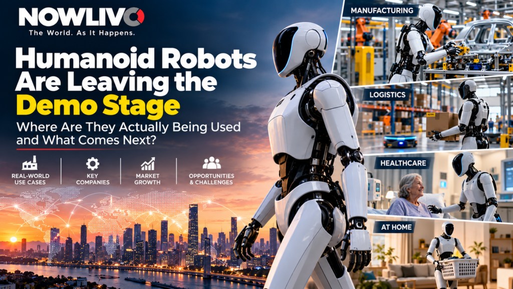 Humanoid robots working in manufacturing, logistics and other real-world environments as physical AI moves from demonstrations into practical use.