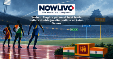Illustration of a javelin above a stadium runway with stylised podium figures and the three medal-winning distances.