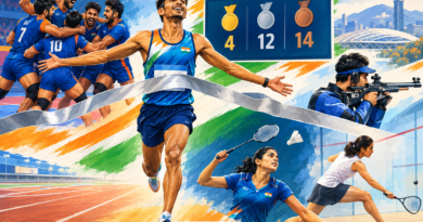 Illustration of an Indian marathon runner, kabaddi teams and other athletes representing India’s September 26 Asian Games results.