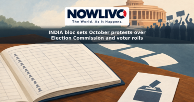 Conceptual illustration of an electoral-roll ledger, ballot icon and distant protest silhouettes near a civic building.