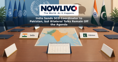 Conceptual illustration of India and Pakistan nameplates at a wider regional meeting table, with a calendar representing SCO planning.