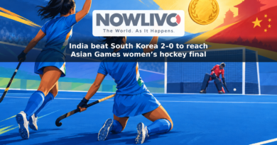 Illustration of anonymous Indian women’s hockey players celebrating on a stylized pitch, with a gold-medal motif representing the upcoming final against China.