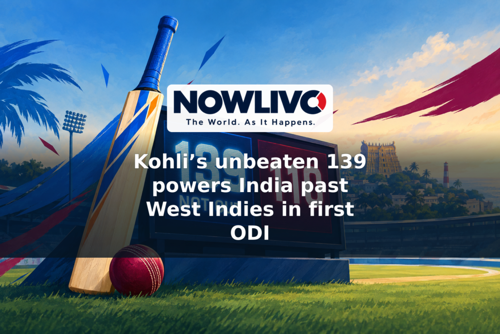 Conceptual cricket illustration featuring scores of 139 not out and 110 against a stylized stadium backdrop.