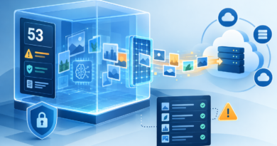 Conceptual illustration of image files leaving an AI research sandbox through an unintended connection to external cloud hosting.