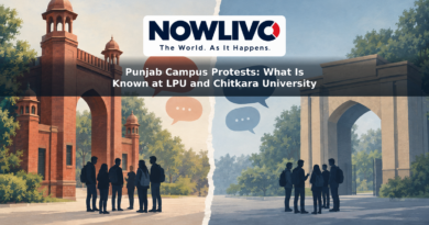 Conceptual illustration of separate student gatherings outside two university gateways, with message symbols between them.