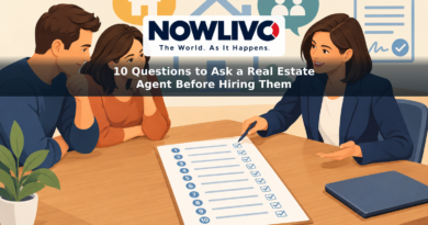 Illustration of two clients reviewing a checklist of questions with a real estate agent beside a house outline.