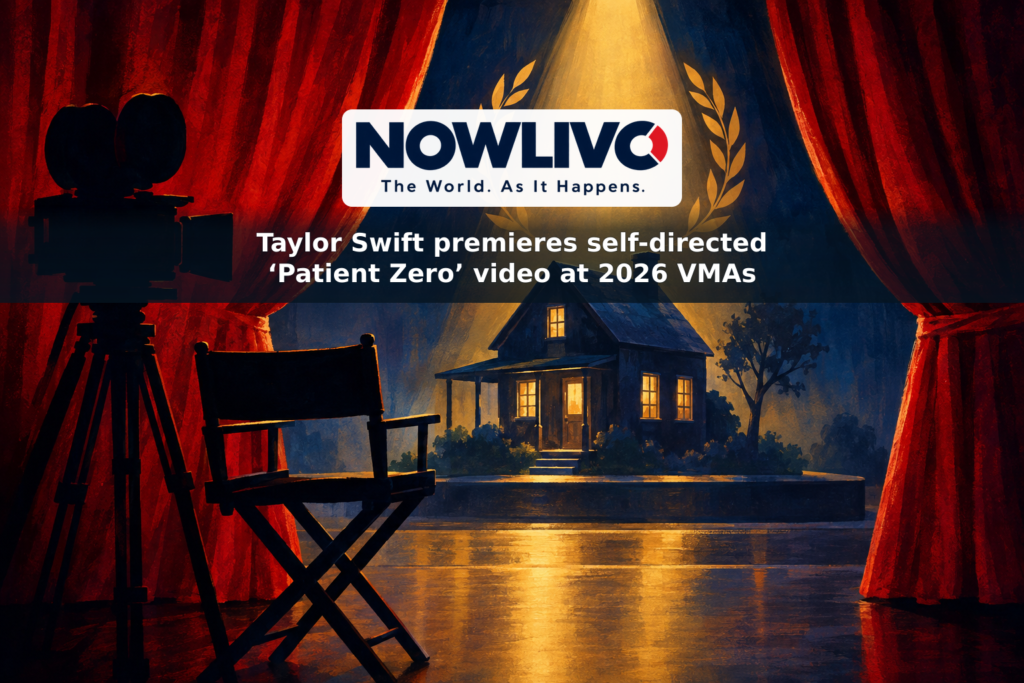 Conceptual illustration of a curtained stage, a shadowy house set and a director’s chair under an award-show spotlight.