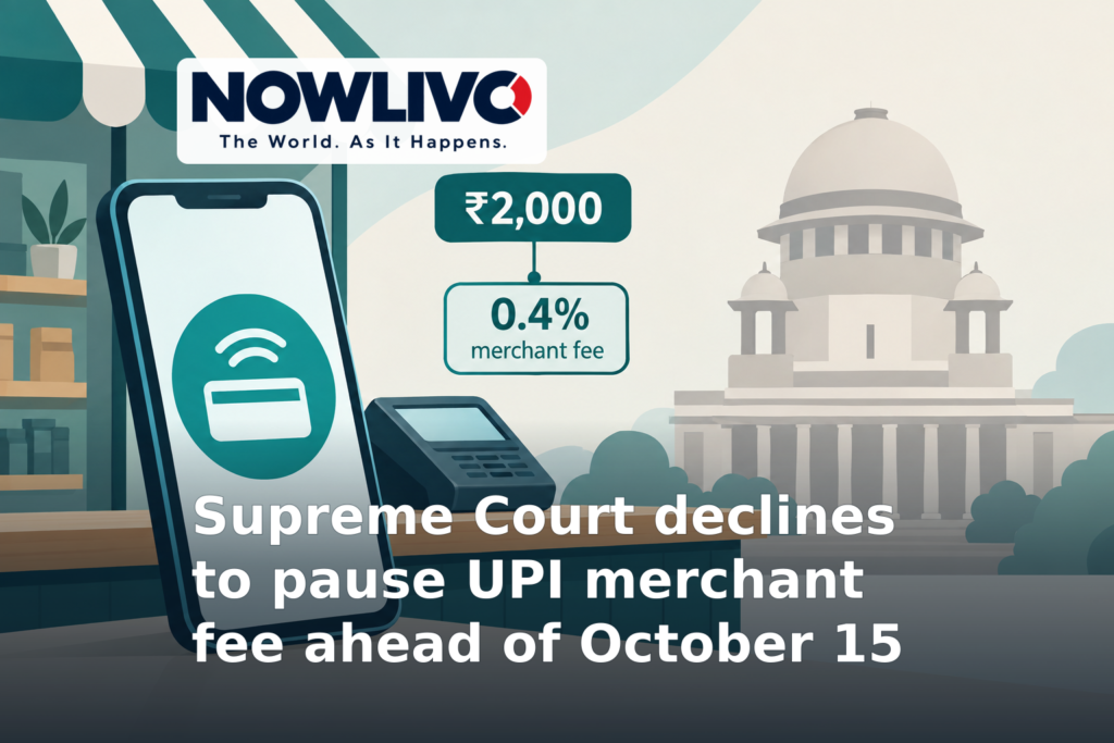Illustration of a digital payment at a shop, a ₹2,000 threshold and an abstract courthouse in the background.