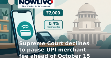 Illustration of a digital payment at a shop, a ₹2,000 threshold and an abstract courthouse in the background.