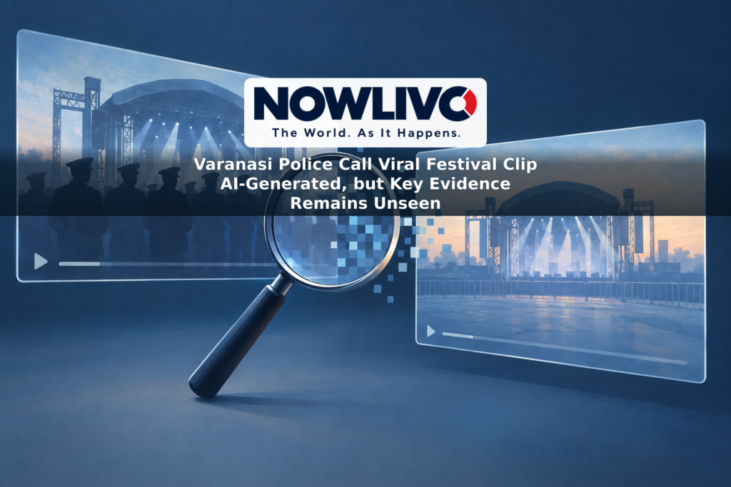 Conceptual illustration of two differing festival video frames under a magnifying glass, representing an unresolved authenticity dispute.