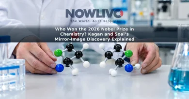 A researcher’s hands compare two mirror-image molecular models on a laboratory bench.