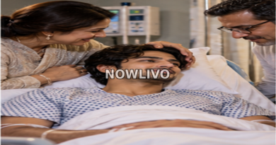 Young male actor figure resting in a hospital bed while family members comfort him.