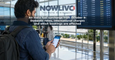 Traveler checking flight prices on a phone in an airport terminal, with an aircraft visible outside.