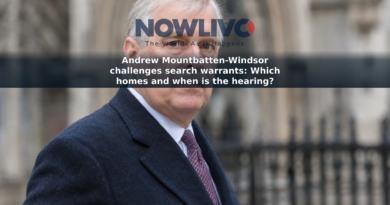 Editorial-style portrait of Andrew Mountbatten-Windsor against a blurred courthouse backdrop.