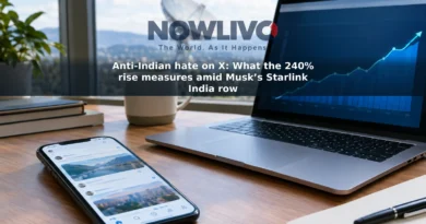 A phone with a generic social-media feed beside a laptop showing an upward-trending chart, with a satellite dish in the background.