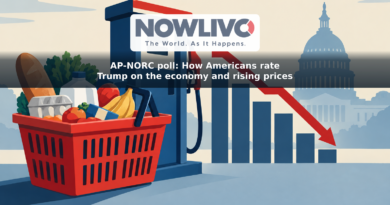 Illustration of a grocery basket and gas pump beside a declining approval chart, with the U.S. Capitol in the background.