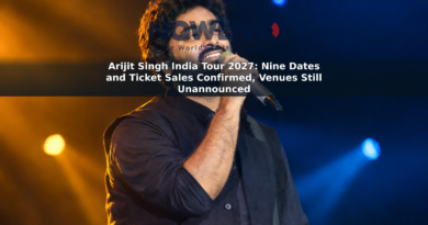 Illustrative concert portrait of Arijit Singh singing into a microphone under stage lighting.