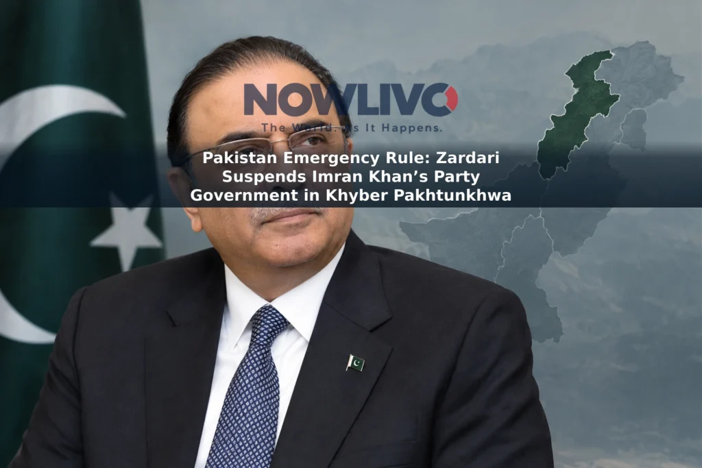 Editorial portrait of Pakistan President Asif Ali Zardari with a map highlighting Khyber Pakhtunkhwa.