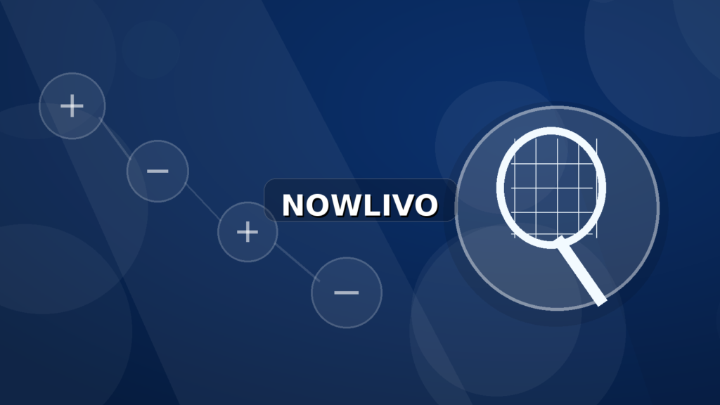 Colourful editorial illustration showing racket symbolism for tennis and connected topics, with centred NOWLIVO watermark.