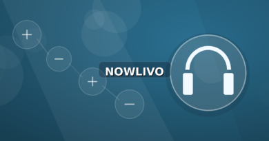 Colourful editorial illustration showing headphones symbolism for audio and connected topics, with centred NOWLIVO watermark.