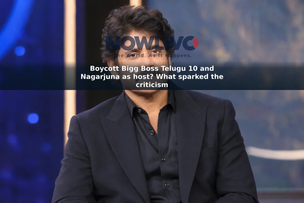 Editorial-style portrait of Nagarjuna against a softly lit television-studio backdrop.