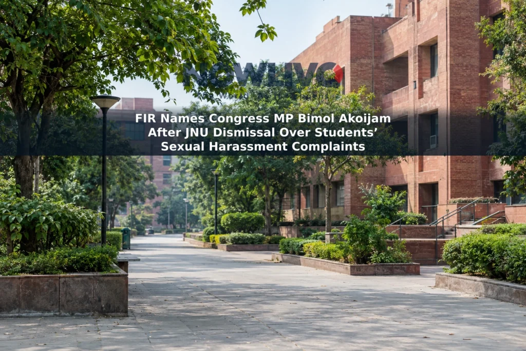 Quiet walkway and academic buildings on a university campus