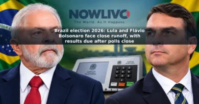 Editorial composite of Lula and Flávio Bolsonaro beside a Brazilian electronic voting machine ahead of the presidential runoff count.