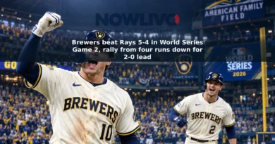 Editorial illustration of Brewers players Sal Frelick and Cooper Pratt celebrating Milwaukee’s Game 2 World Series comeback against the Rays.