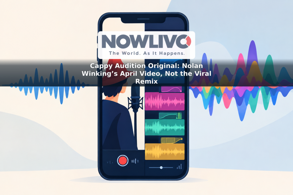 Illustration of an original hat-character audition clip beside colorful audio and video remix layers.