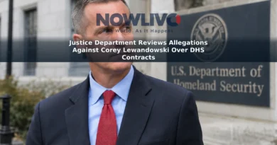 Corey Lewandowski outside a federal government building with a Department of Homeland Security sign in the background