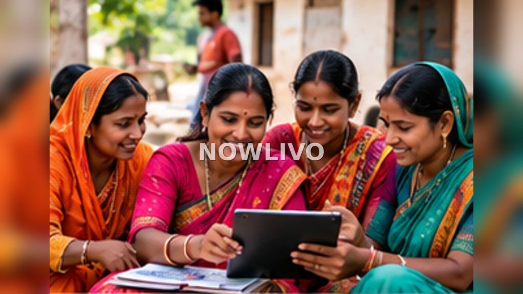 Editorial illustration relating to day-nrlm data workshop: what changes for women self-help groups, showing a scene of everyday Indian life
