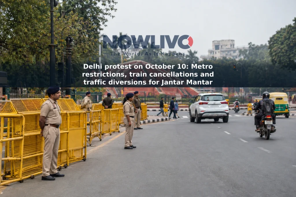 Police barricades and traffic management near Jantar Mantar in central Delhi.