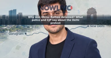Editorial illustration of Dhruv Rathee against a subtle Gurugram and New Delhi map-inspired background.