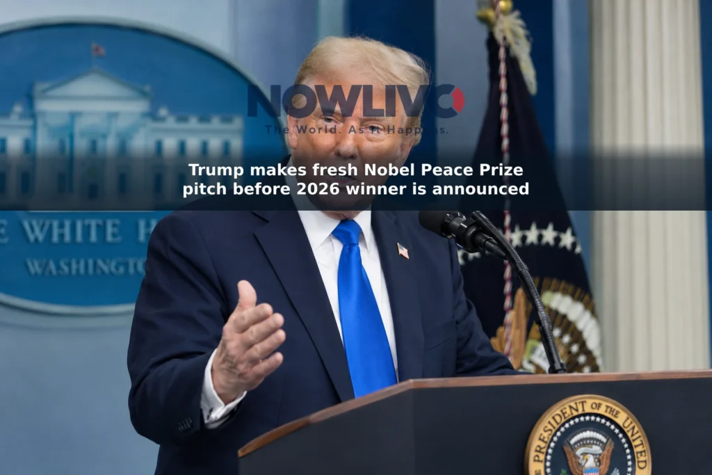 Editorial-style image of President Donald Trump speaking to reporters at the White House.