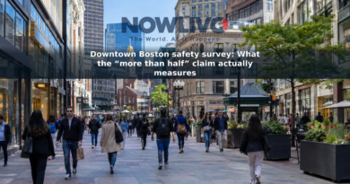 Pedestrians walking through Downtown Crossing in Boston on a clear afternoon.