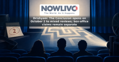 Illustration of a cinema screen, an October 2 calendar page and silhouettes facing a maze-shaped projector beam.