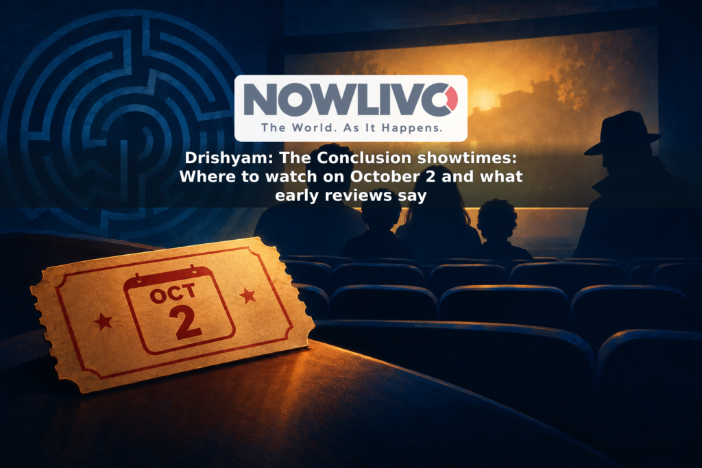 Illustration of an October 2 cinema ticket, anonymous family and investigator silhouettes, and a maze-like theater screen.