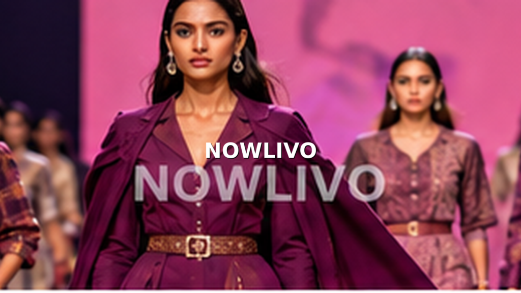 Fashion runway featuring purple tailoring and plaid outfits under magenta stage lights