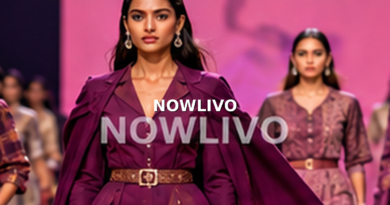 Fashion runway featuring purple tailoring and plaid outfits under magenta stage lights