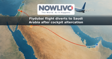 Illustration of a passenger jet and a flight path diverted toward Tabuk on a map-like background.