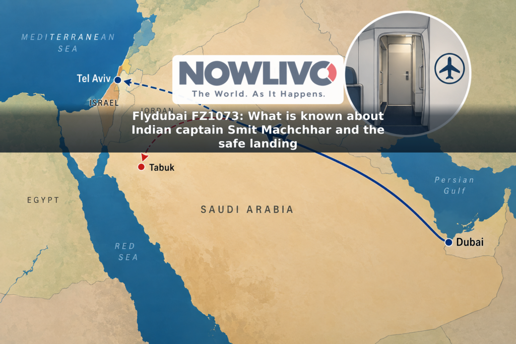 Illustrated flight route showing a plane diverting from its Dubai-to-Tel Aviv journey to Tabuk, Saudi Arabia.