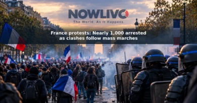 Editorial illustration of demonstrators and riot police on a Paris boulevard during the October 24, 2026 protests.