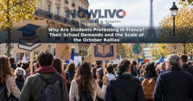 Illustration of students and adult supporters gathering on a French city street to call for better school resources.