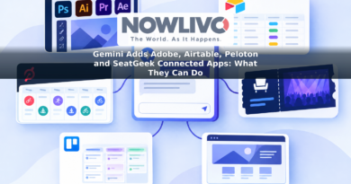 Illustration of a Gemini chat panel connected to creative tools, a database, a workout calendar and an event ticket.